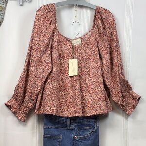 🆕 Universal Thread Floral Pin-tuck Drop Shoulder Cropped Long Sleeve